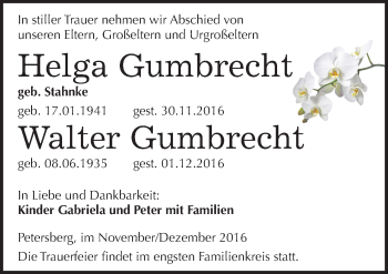 Traueranzeige von Helga und Walter Gumbrecht von Mitteldeutsche Zeitung Halle/Saalkreis