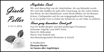 Traueranzeige von Gisela Peller von Mitteldeutsche Zeitung Bernburg