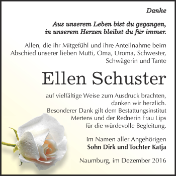 Traueranzeige von Ellen Schuster von WVG - Wochenspiegel NMB / WSF / ZTZ