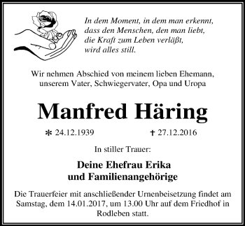 Traueranzeige von Manfred Häring von Mitteldeutsche Zeitung Dessau-Roßlau