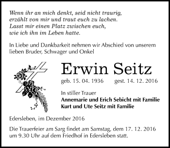Traueranzeige von Erwin Seitz von Mitteldeutsche Zeitung Sangerhausen