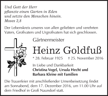 Traueranzeige von Heinz Goldfuß von WVG - Wochenspiegel Wittenberg