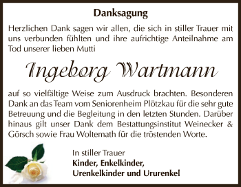Traueranzeige von Ingeborg Wartmann von Super Sonntag Bernburg