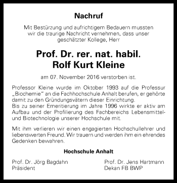 Traueranzeige von Rolf Kurt Kleine von Mitteldeutsche Zeitung