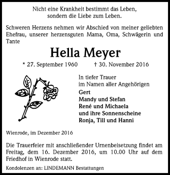 Traueranzeige von Hella Meyer von Mitteldeutsche Zeitung Quedlinburg