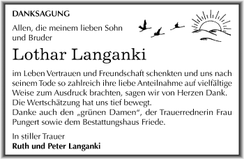 Traueranzeige von Lothar Langanki von Mitteldeutsche Zeitung Dessau-Roßlau