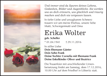 Traueranzeige von Erika Wolter von Mitteldeutsche Zeitung Bitterfeld