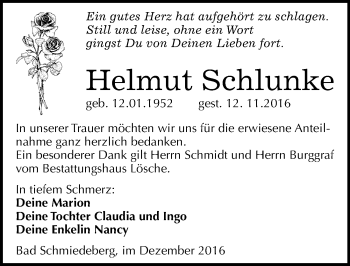 Traueranzeige von Helmut Schlunke von Mitteldeutsche Zeitung Wittenberg