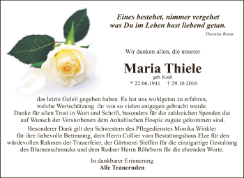 Traueranzeige von Maria Thiele von WVG - Wochenspiegel Dessau / Köthen