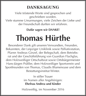 Traueranzeige von Thomas Hürthe von WVG - Wochenspiegel Bitterfeld