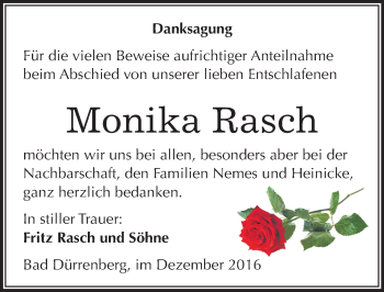 Traueranzeige von Monika Rasch von Mitteldeutsche Zeitung Merseburg/Querfurt