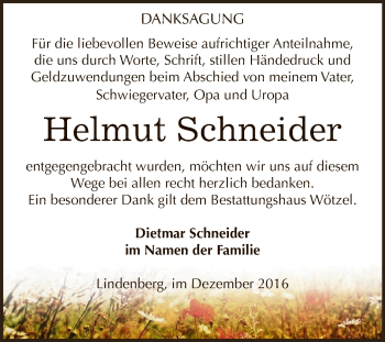 Traueranzeige von Helmut Schneider von Super Sonntag Zeitz