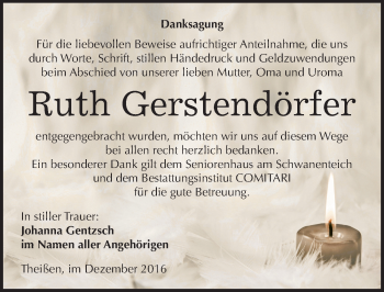 Traueranzeige von Ruth Gerstendörfer von Mitteldeutsche Zeitung Zeitz