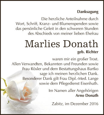 Traueranzeige von Marlies Donath von WVG - Wochenspiegel Dessau / Köthen