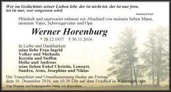 Traueranzeige von Werner Horenburg von Mitteldeutsche Zeitung Aschersleben