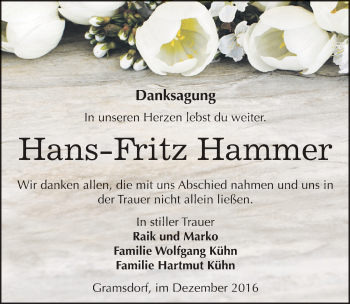 Traueranzeige von Hans-Fritz Hammer von Mitteldeutsche Zeitung Bernburg