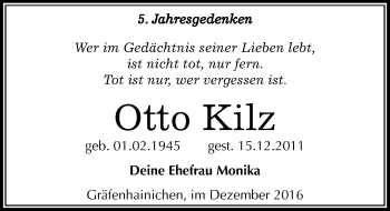 Traueranzeige von Otto Kilz von Mitteldeutsche Zeitung Wittenberg