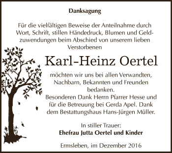 Traueranzeige von Karl-Heinz Oertel von Super Sonntag Aschersleben