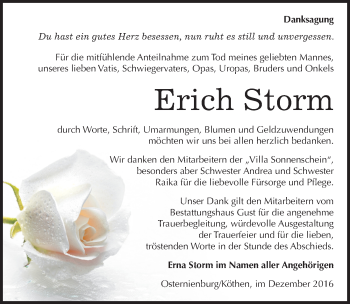 Traueranzeige von Erich Storm von Mitteldeutsche Zeitung Köthen