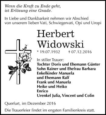 Traueranzeige von Herbert Widowski von Mitteldeutsche Zeitung Merseburg/Querfurt