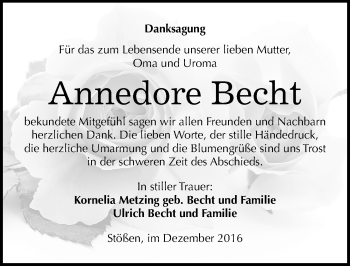Traueranzeige von Annedore Becht von Mitteldeutsche Zeitung Naumburg/Nebra