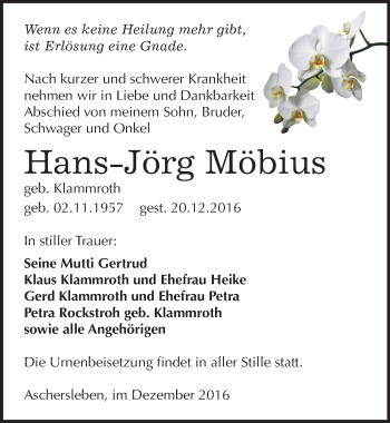 Traueranzeige von Hans-Jörg Möbius von Mitteldeutsche Zeitung Aschersleben