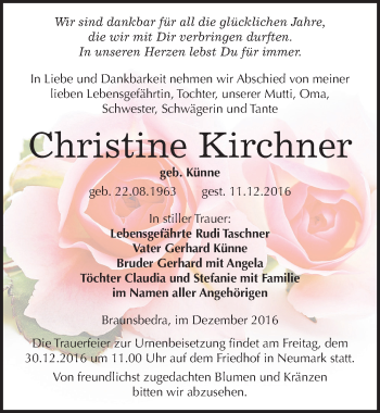 Traueranzeige von Christine Kirchner von Mitteldeutsche Zeitung Merseburg/Querfurt