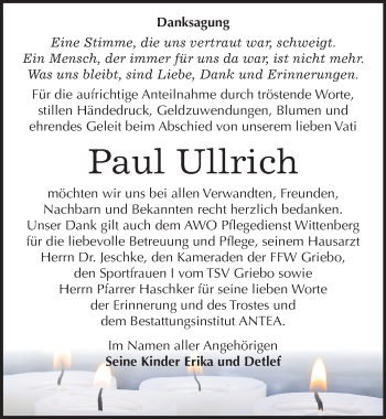 Traueranzeige von Paul Ullrich von Mitteldeutsche Zeitung Wittenberg