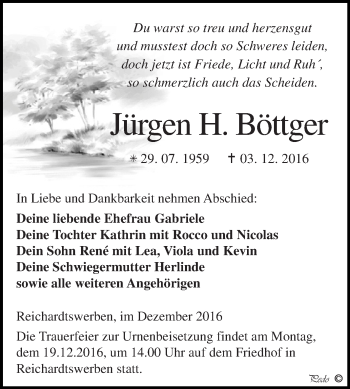 Traueranzeige von Jürgen H. Böttger von WVG - Wochenspiegel NMB / WSF / ZTZ