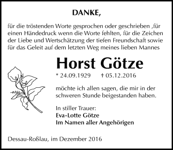 Traueranzeige von Horst Götze von Mitteldeutsche Zeitung Dessau-Roßlau