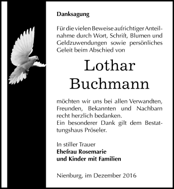 Traueranzeige von Lothar Buchmann von Mitteldeutsche Zeitung Bernburg