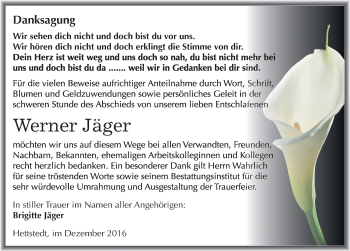 Traueranzeige von Werner Jäger von Mitteldeutsche Zeitung Mansfelder Land