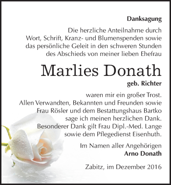 Traueranzeige von Marlies Donath von Mitteldeutsche Zeitung Köthen