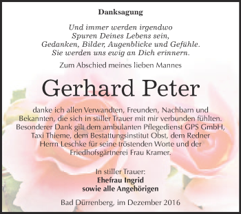 Traueranzeige von Gerhard Peter von Super Sonntag Merseburg