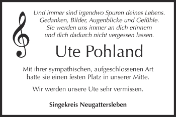 Traueranzeige von Ute Pohland von Super Sonntag Bernburg