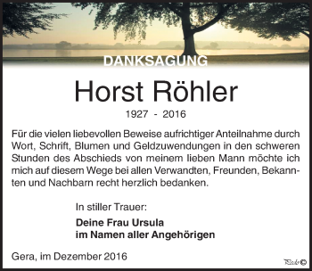 Traueranzeige von Horst Röhler von Mitteldeutsche Zeitung Zeitz