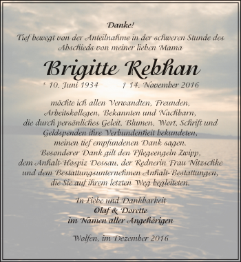 Traueranzeige von Brigitte Rebhan von Mitteldeutsche Zeitung Bitterfeld