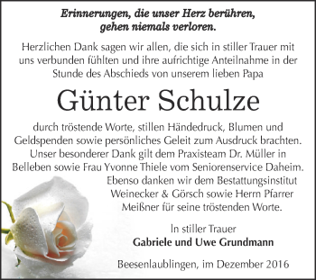 Traueranzeige von Günter Schulze von Super Sonntag Bernburg