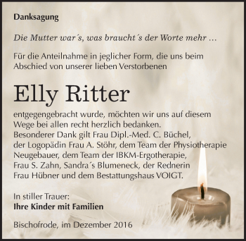 Traueranzeige von Elly Ritter von Mitteldeutsche Zeitung Mansfelder Land
