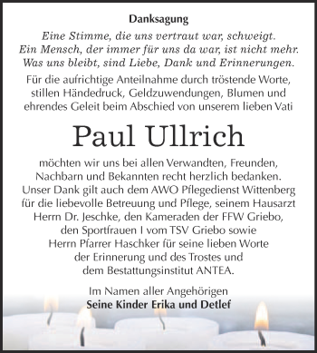 Traueranzeige von Paul Ullrich von Super Sonntag Wittenberg
