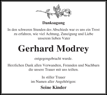 Traueranzeige von Gerhard Modrey von WVG - Wochenspiegel Dessau / Köthen