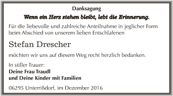 Traueranzeige von Stefan Drescher von Wochenspiegel Mansfelder Land