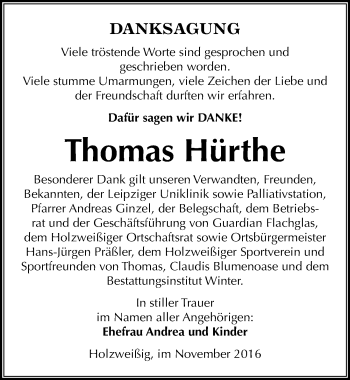 Traueranzeige von Thomas Hürthe von Mitteldeutsche Zeitung Bitterfeld