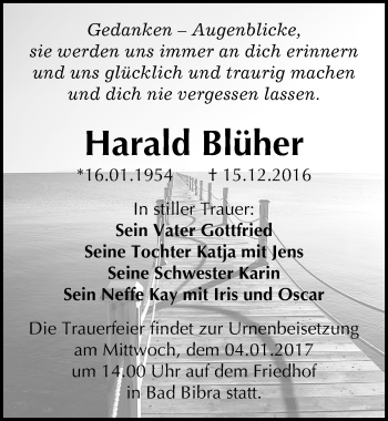 Traueranzeige von Harald Blüher von Mitteldeutsche Zeitung Naumburg/Nebra