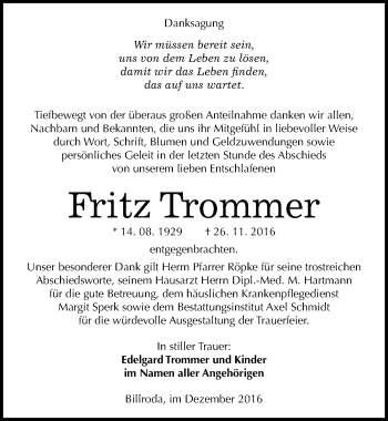 Traueranzeige von Fritz Trommer von Mitteldeutsche Zeitung Naumburg/Nebra
