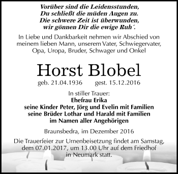 Traueranzeige von Horst Blobel von Mitteldeutsche Zeitung Merseburg/Querfurt