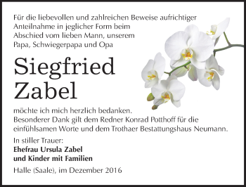 Traueranzeige von Siegfried Zabel von Mitteldeutsche Zeitung Halle/Saalkreis