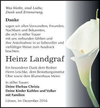 Traueranzeige von Heinz Landgraf von Mitteldeutsche Zeitung Weißenfels