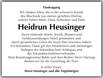 Traueranzeige von Heidrun Heusinger von Mitteldeutsche Zeitung Merseburg/Querfurt