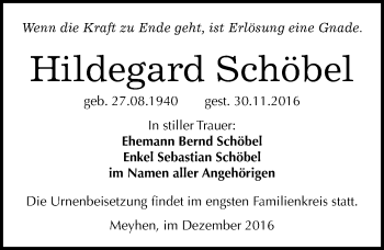Traueranzeige von Hildegard Schöbel von Mitteldeutsche Zeitung Naumburg/Nebra
